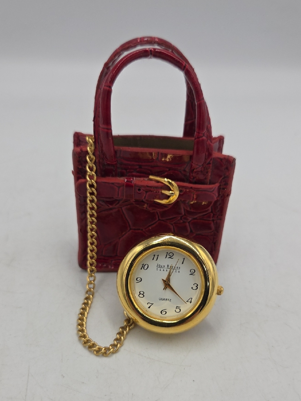 Joan Rivers Classic Vintage Mini Croc Print Bag With Watch